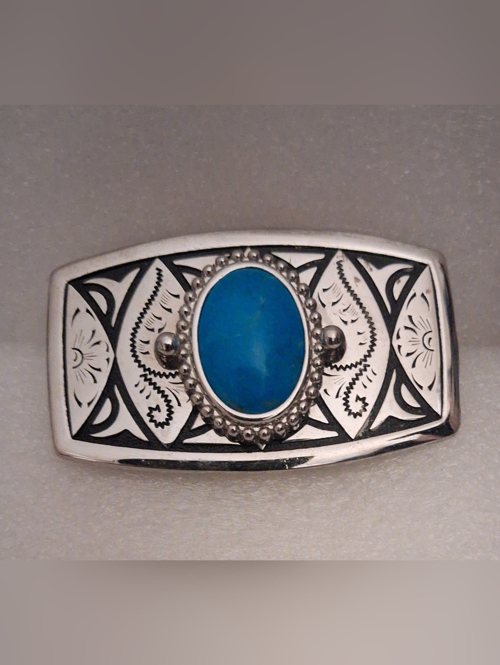 Turquoise Stone Sterling-Style Western Belt Buckle